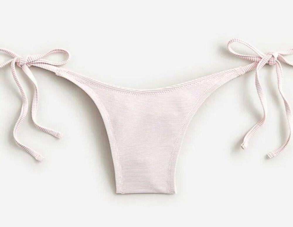J.Crew Ribbed Ribbed Curved Waist Cheeky String Bikini Bottom Pink XL NWT